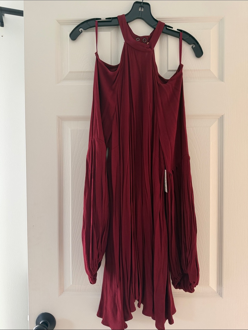 Free People Burgundy Cold-Shoulder Long Sleeve Halter Dress